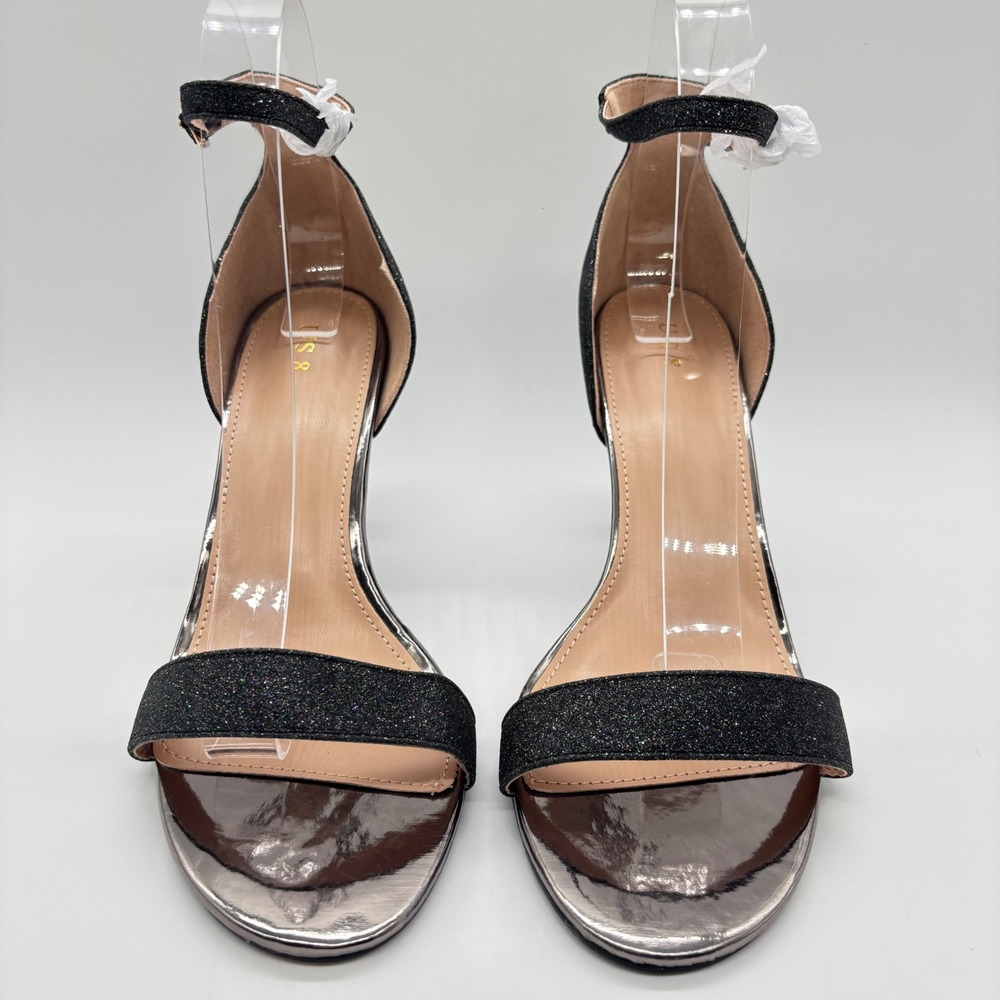 NEW Allegra K Heels Womens 8 Black Glitter Ankle Strap Stiletto Evening‎ Party